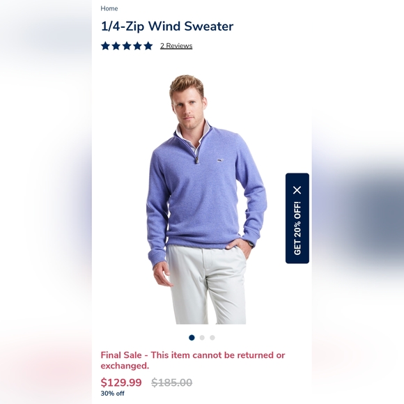 Vineyard Vines Large 1/4-Zip Wind Sweater - Picture 2 of 6